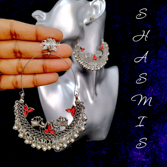 Red Long Drop Earrings With Ghungroo
