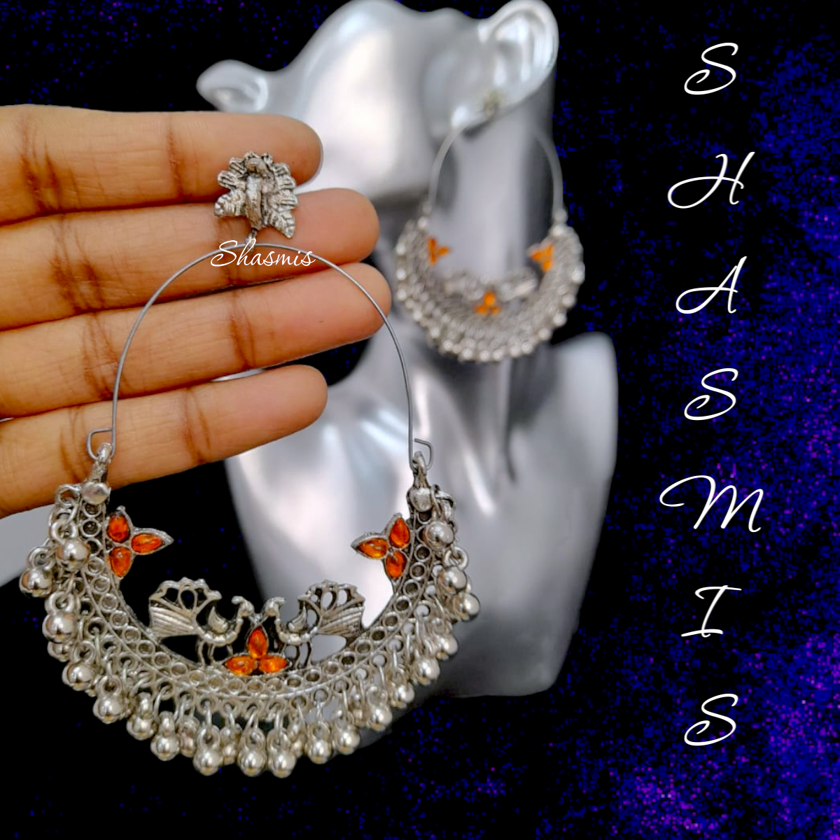 Orange Long Drop Earrings With Ghungroo
