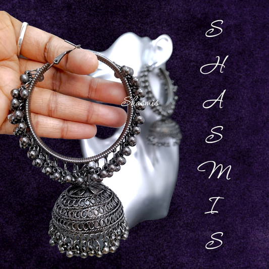 Black Oxidised Ghungroo Jhumka Earrings