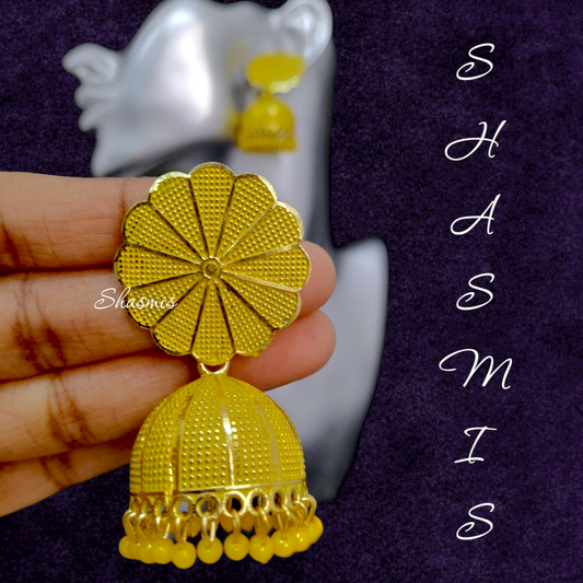 Yellow Jhumka with Gold Plated Earrings