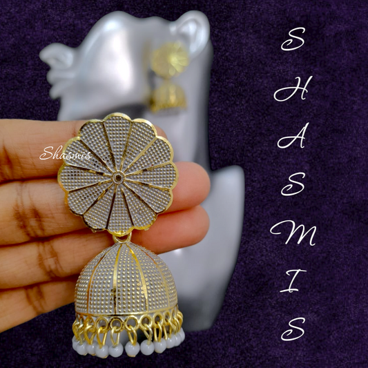 Grey Jhumkas with Gold Plated Earrings