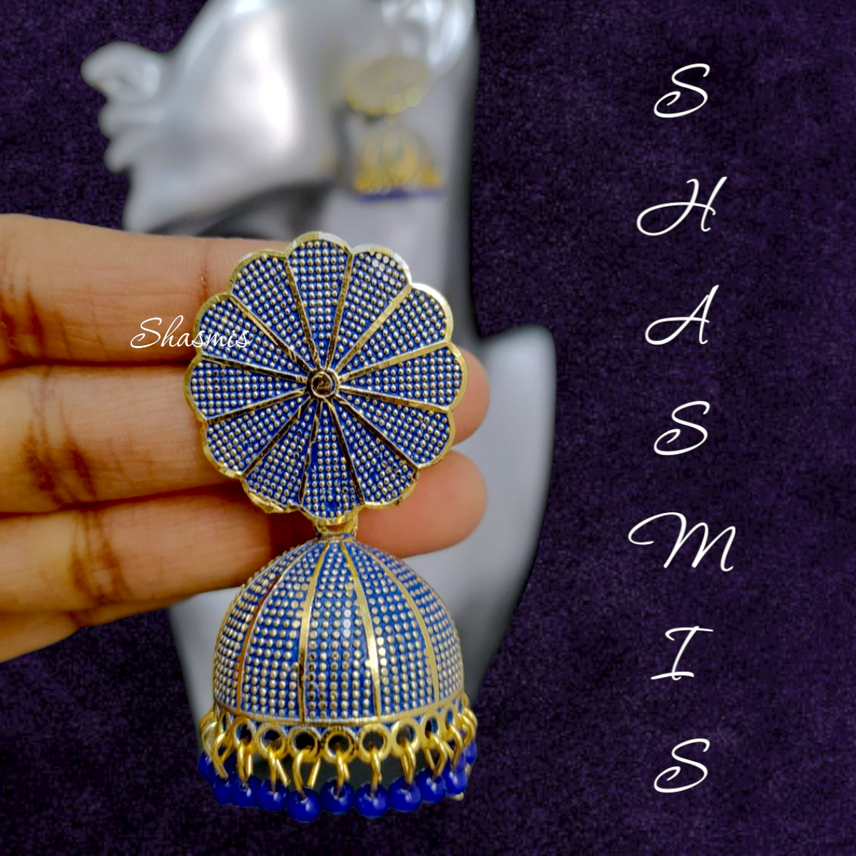 Blue Colour Jhumka With Gold Plated Earrings