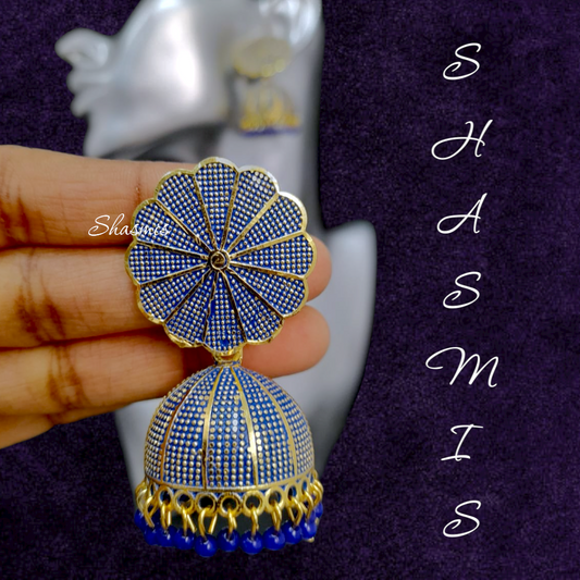 Blue Colour Jhumka With Gold Plated Earrings