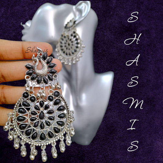 Black Peacock Long Drop Earrings