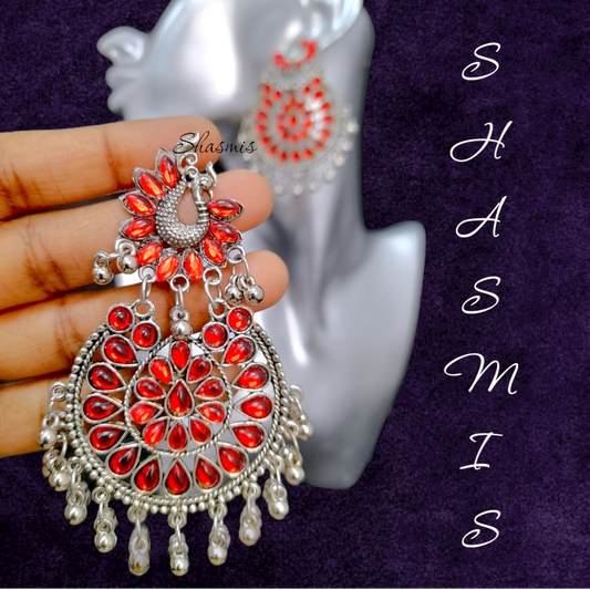 Red Peacock Long Drop Earrings