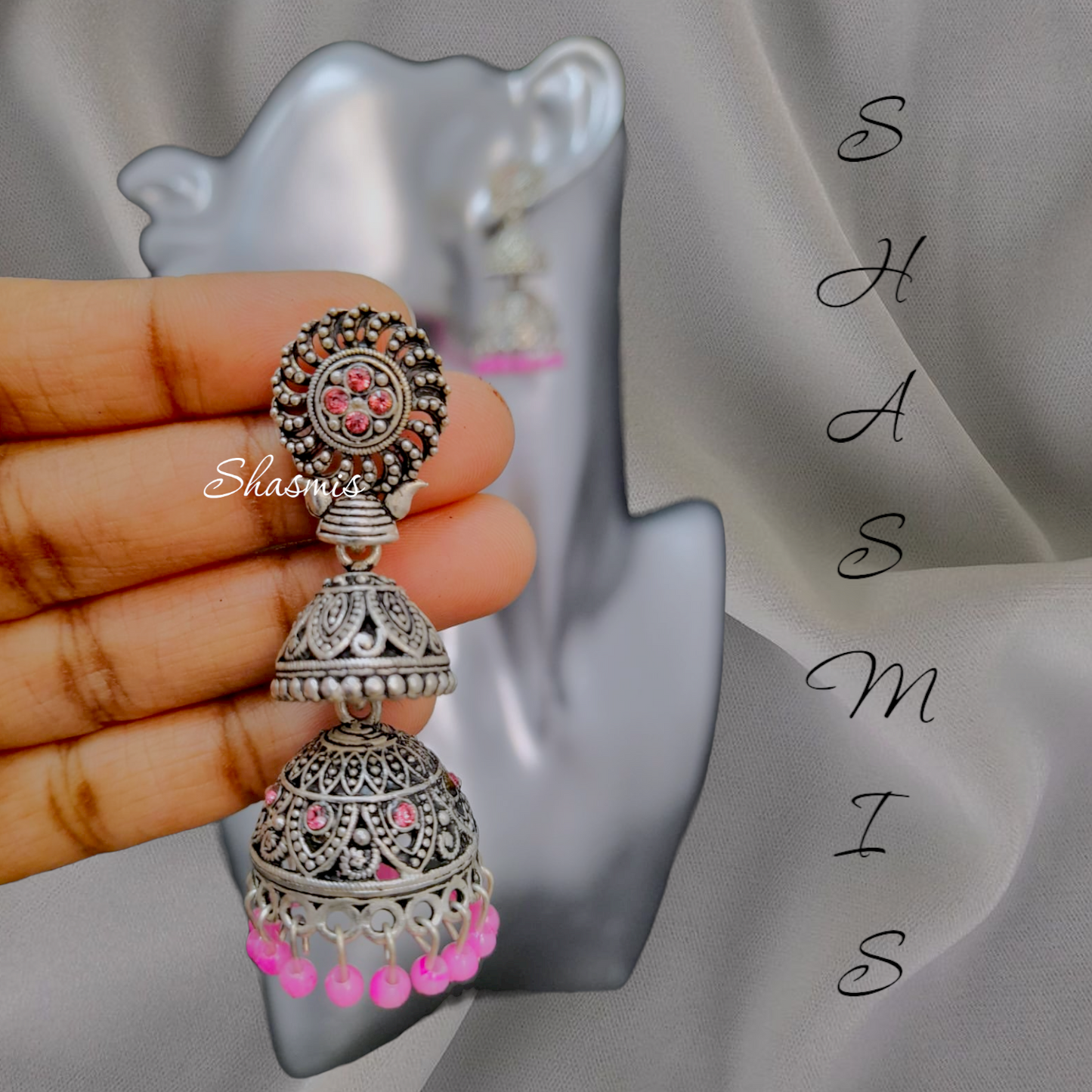 Silver Design Oxidised Jhumka Earrings