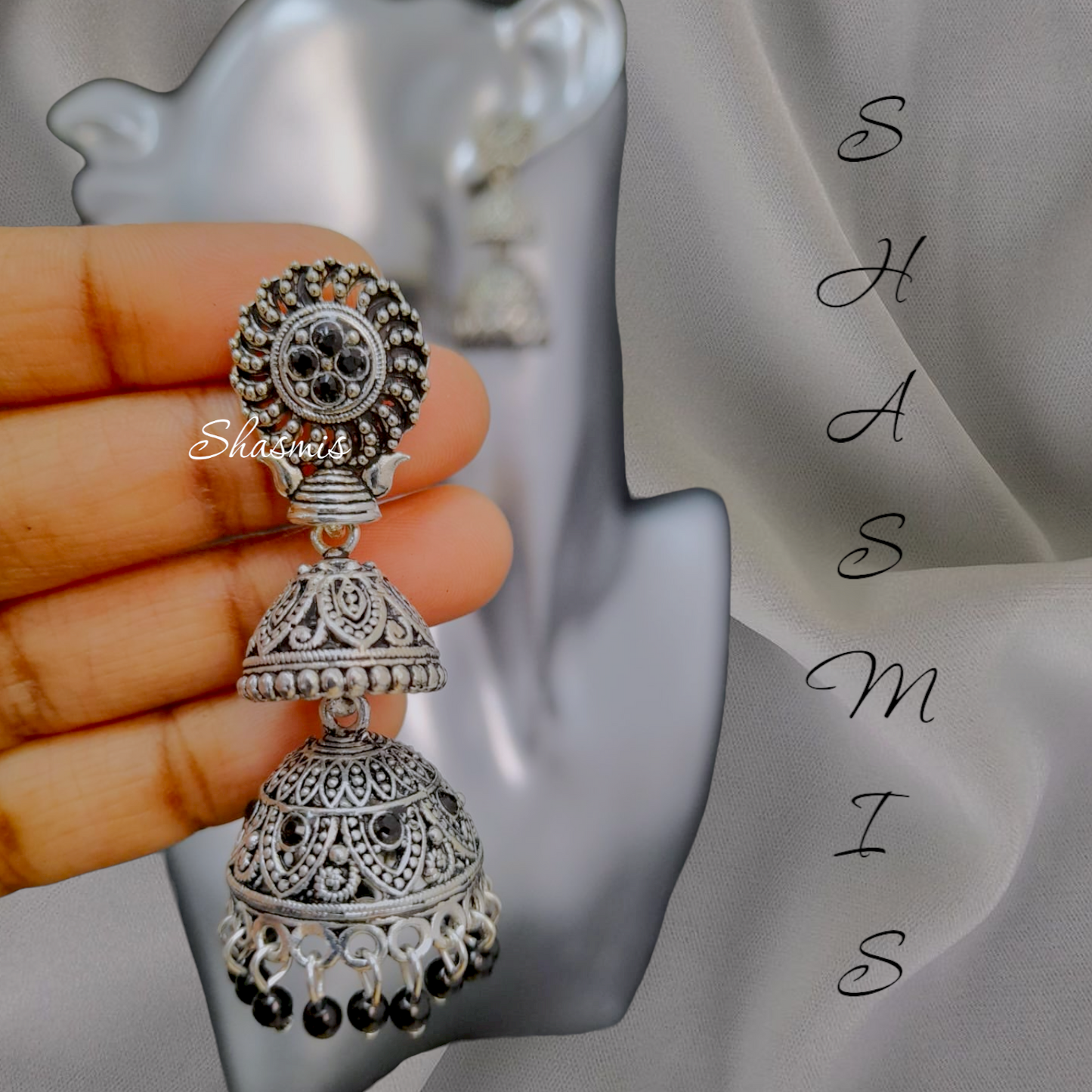 Silver Design Oxidised Jhumka Earrings – Shasmis