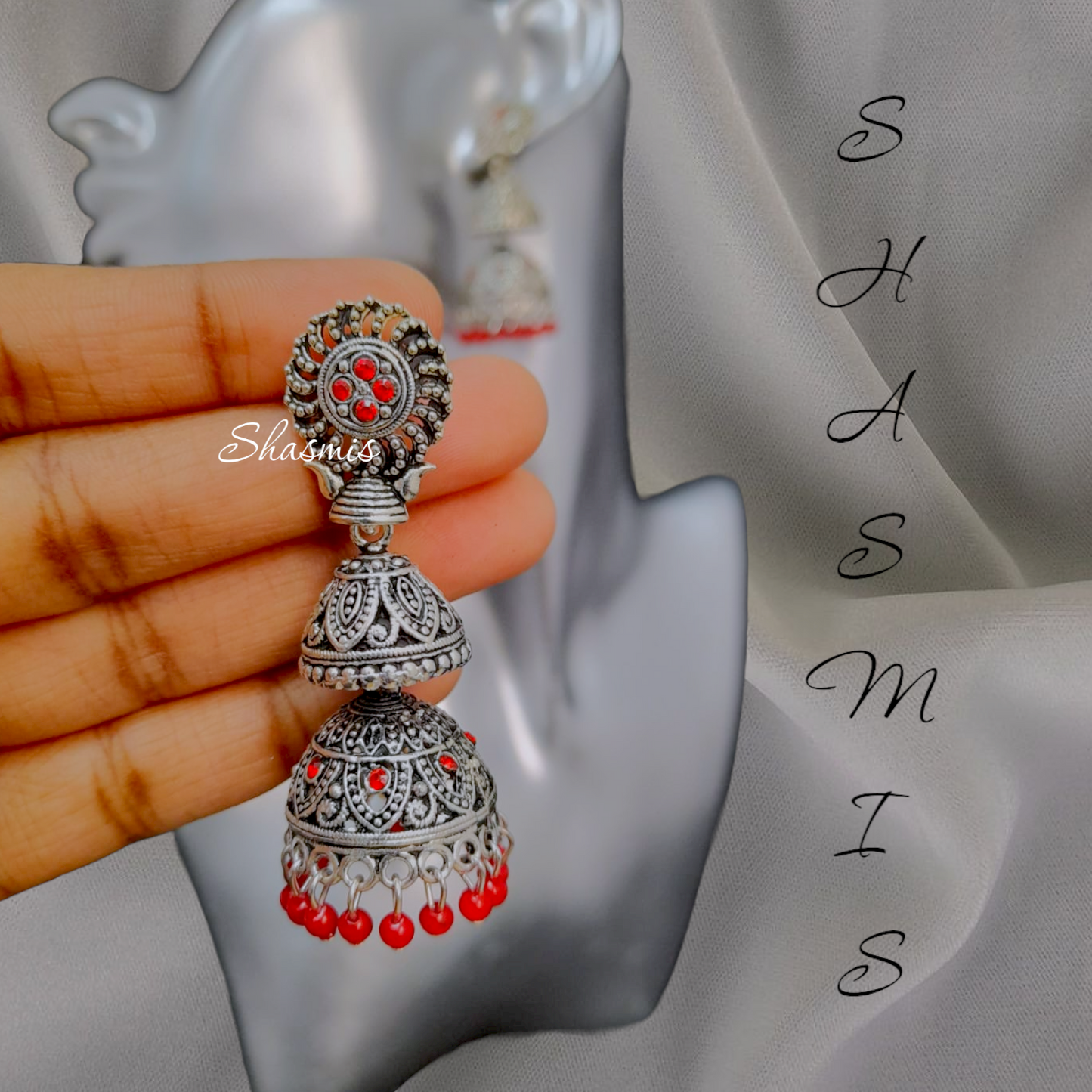 Silver Design Oxidised Jhumka Earrings