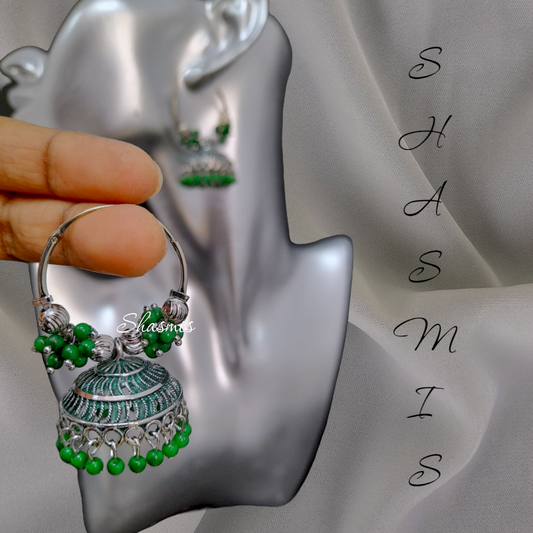 Green Ring Earrings With Jhumka 