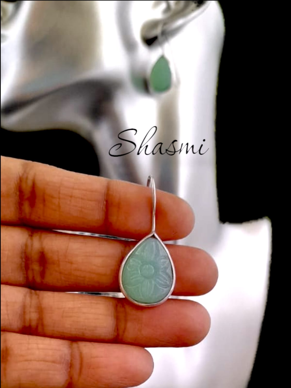 Turquoise Craved Stone Earrings