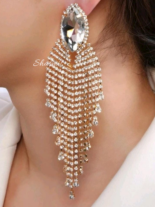 Diamond Long Drop Fashionable Earrings