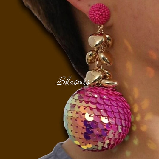 Sequin Balls With Heart Shape Drop Earrings