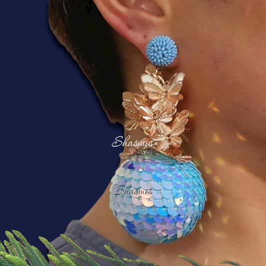 Sequin Balls and Butterfly Drop Earrings