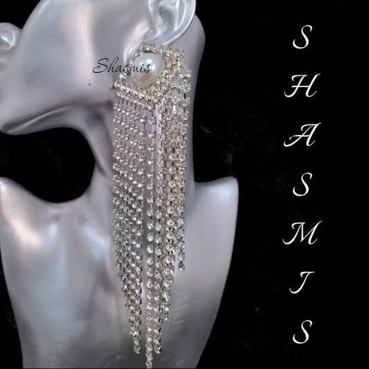 Silver Diamond Long Drop Earrings