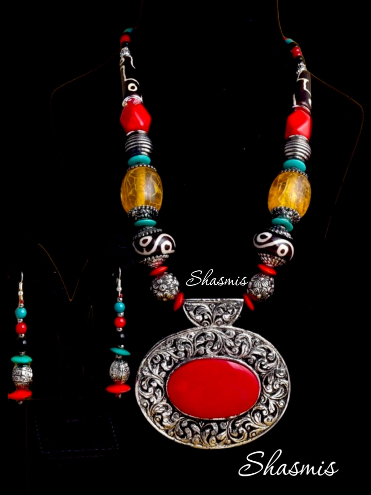 Silver Designer Beads Necklace Set