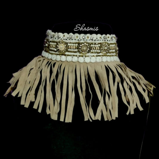White Leather Necklace 