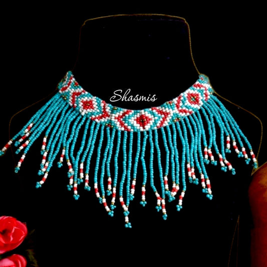 Blue Color Hand Beaded Necklace