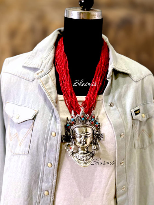 Red Opal Beaded Long Art Necklace