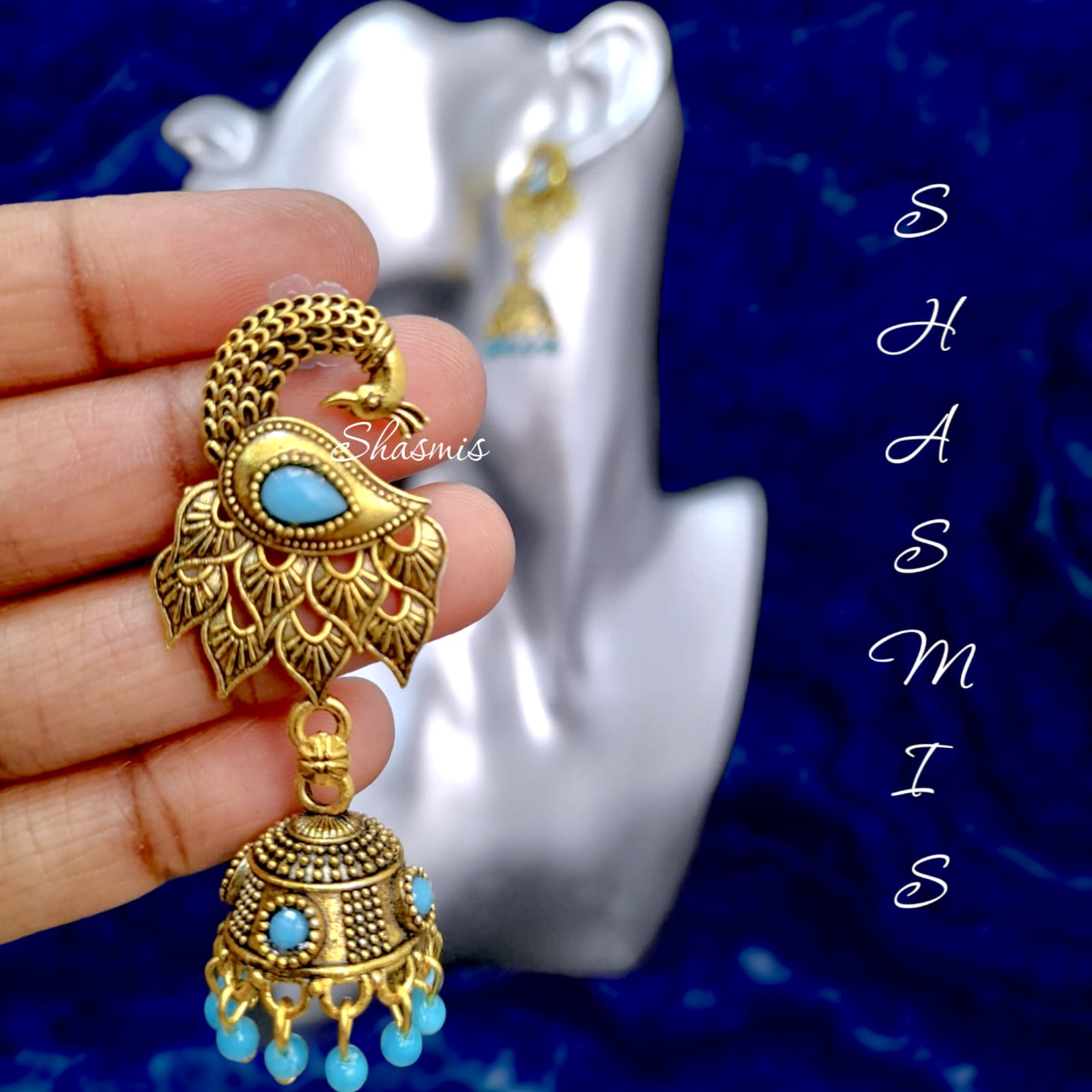Colour Peacock Golden Plated Earrings