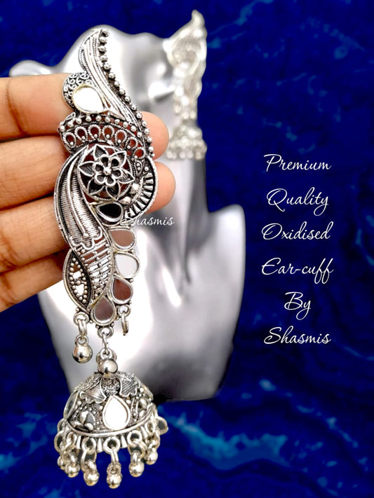 Flower Design Silver Oxidised Earcuff
