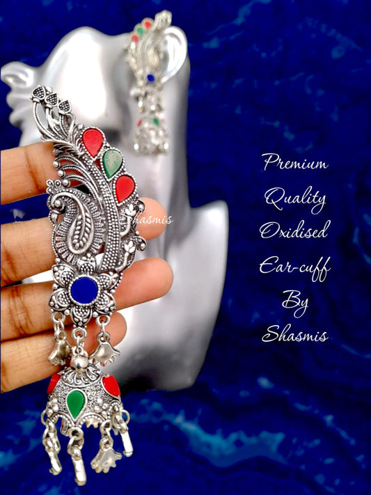 Blue Stones Silver Oxidised Earcuff