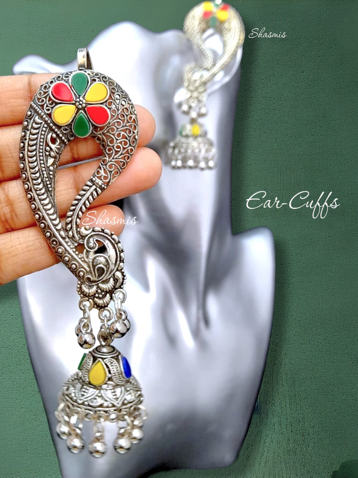 Peacock Oxidised Silver Earcuff