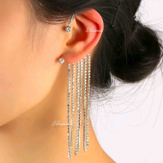 Silver long Drop Earcuff