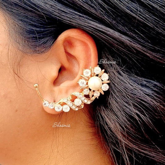 White Pearl With Gold Plated Earcuff