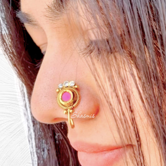 Centre Stone Ruby Design Non-Pierced Nose Pin