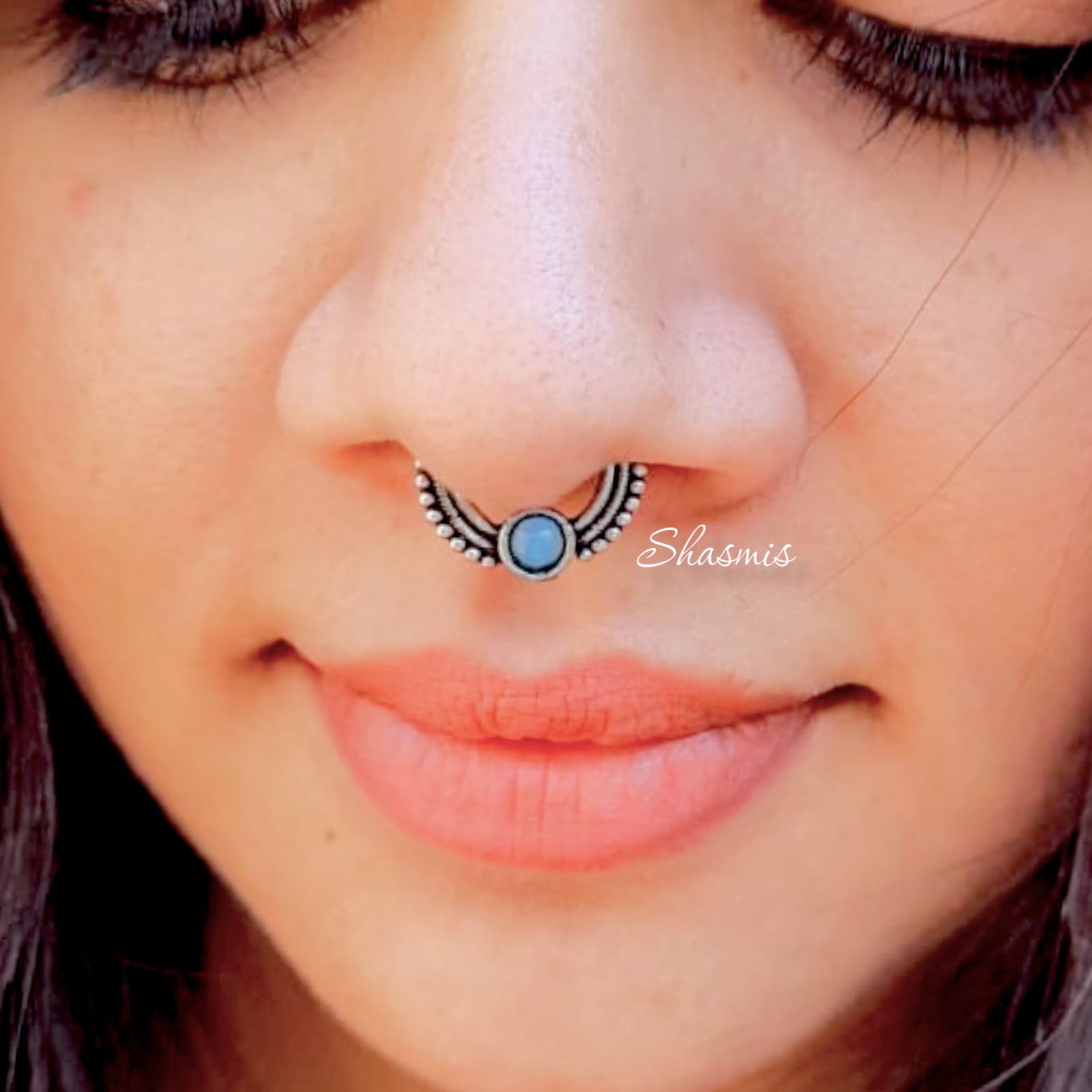 Septum With Blue Stone Non-Pierced Nose Pin
