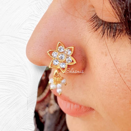 Flower Drop Pearl Press/Non-Pierce Nose Pin