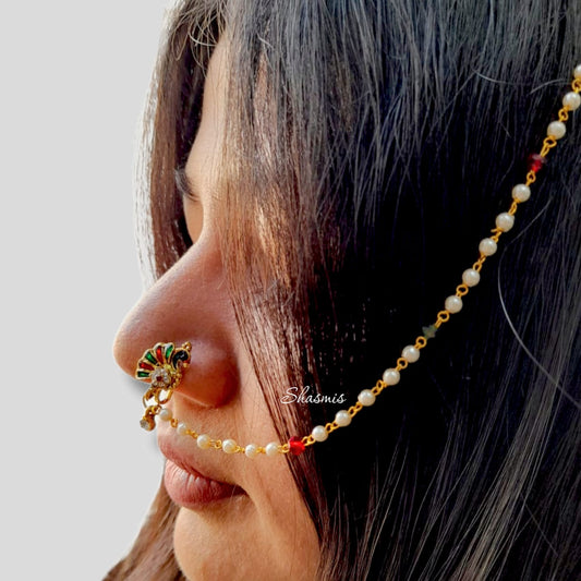 Peacock Design Pearl Press/Non-Pierce Nose Pin