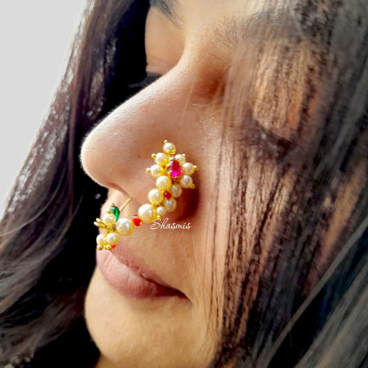 Maharastrian Pearl Nath Press/Non-Pierce Nose Pin