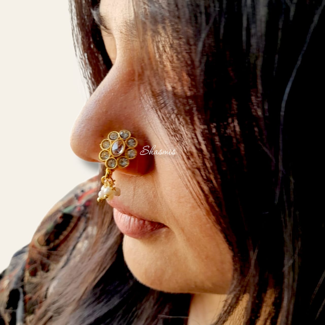 White Stone Gold Plating Press/Non-Pierce Nose Pin