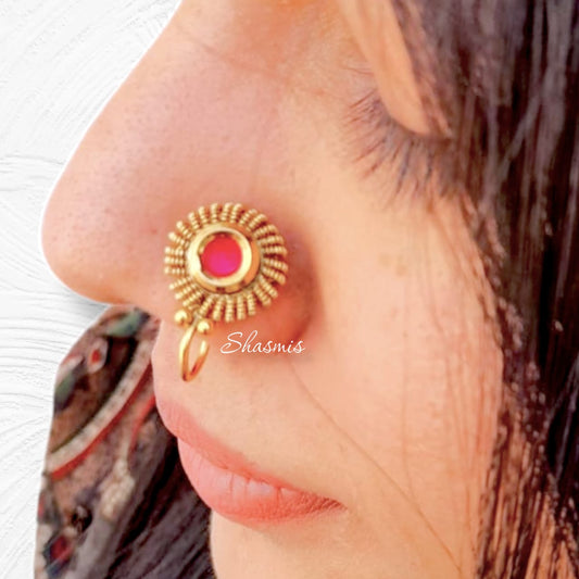 Proper Gold Plating Ruby Press/Non-Pierce Nose Pins