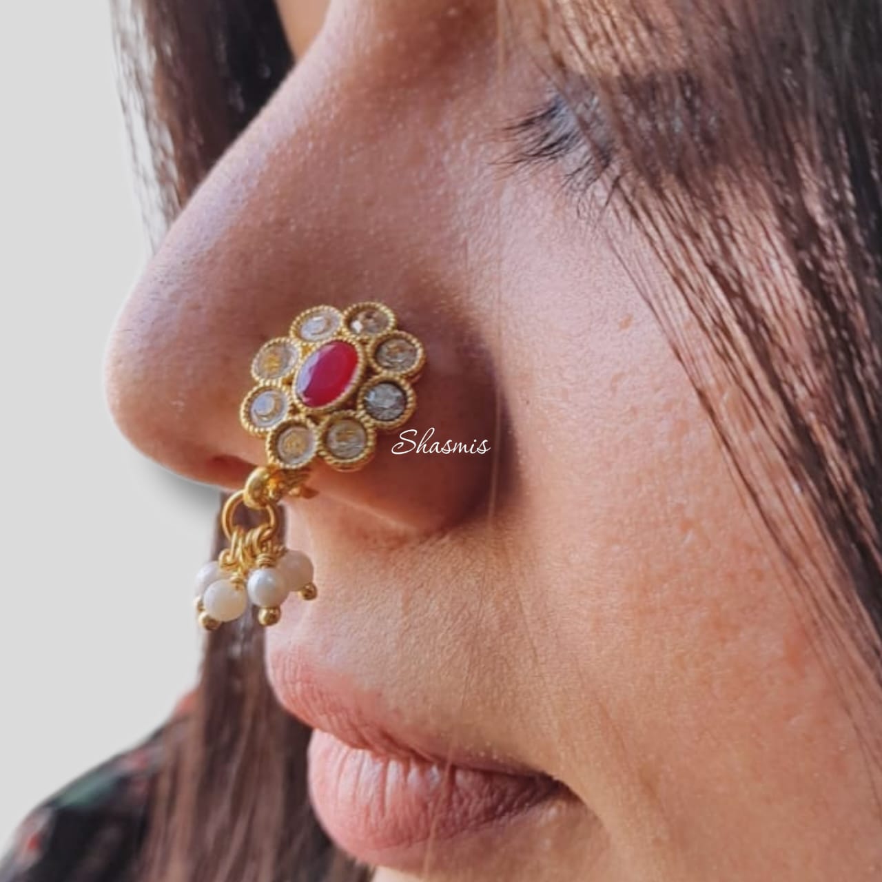 Oval Shape Ruby Press/Non-Pierce Nose Pin