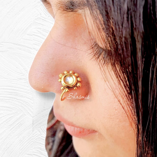 White Stone Gold Pearl Plating Press/Non-Pierce Nose Pin