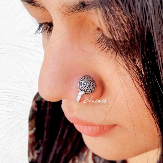 Simple Silver Oxidised Press/Non-Pierce Nose Pin