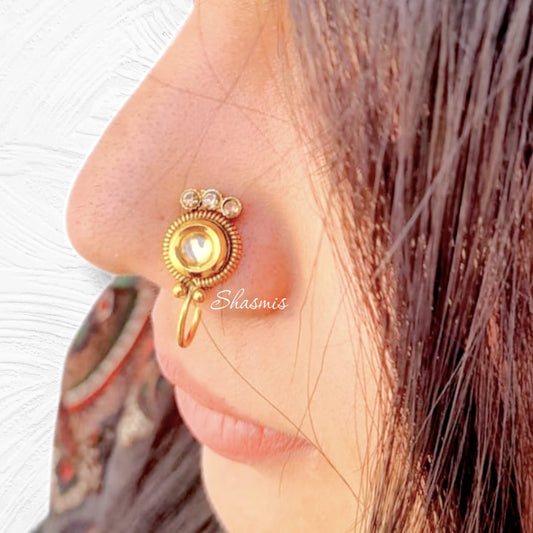 Centre Stone Gold Plated Press/Non-Pierce Nose Pin