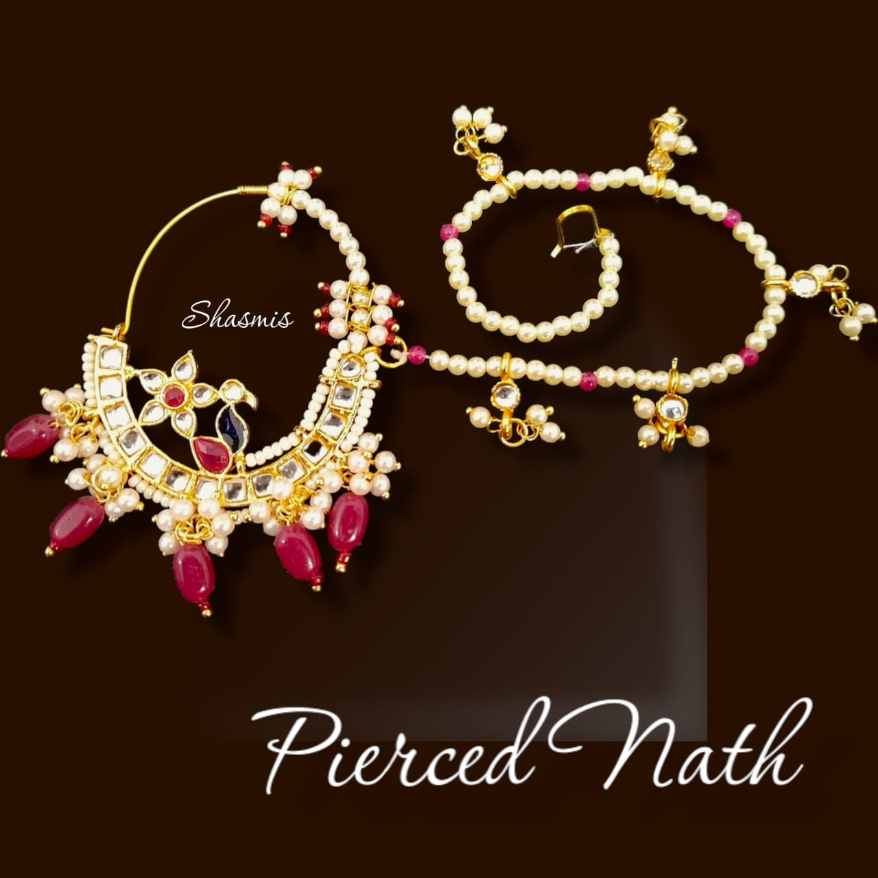 Ruby With Golden Rajwadi Pierced Nose Pin