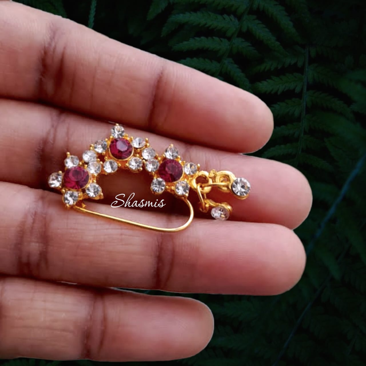 Ruby Stone Flower Non-Pierced Nose Pin 