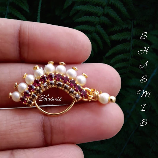 Brown And Ruby Nose Pin For Pierced Nose