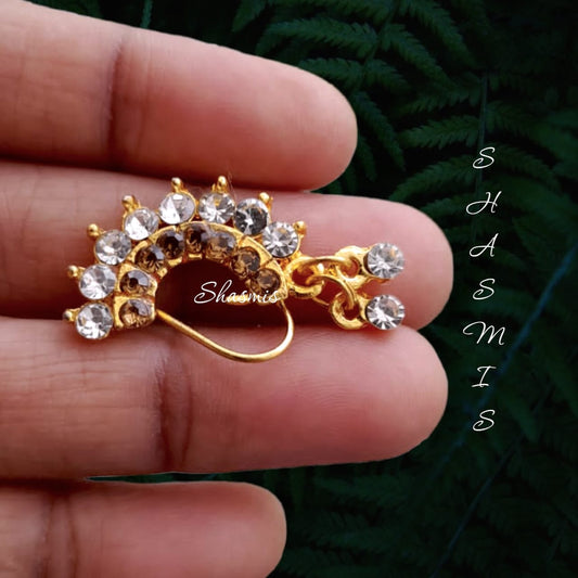 Golden Plated Stones Traditional Non-Pierced Nose Pin