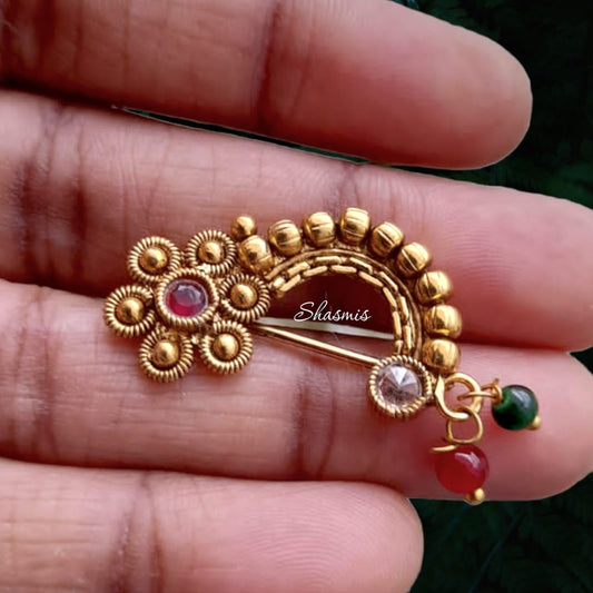White and Ruby Stone Flower Non-Pierced Nose Pin