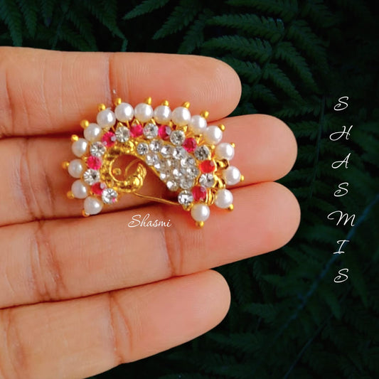 Pearls With Stones Non-Pierced Nose Pin