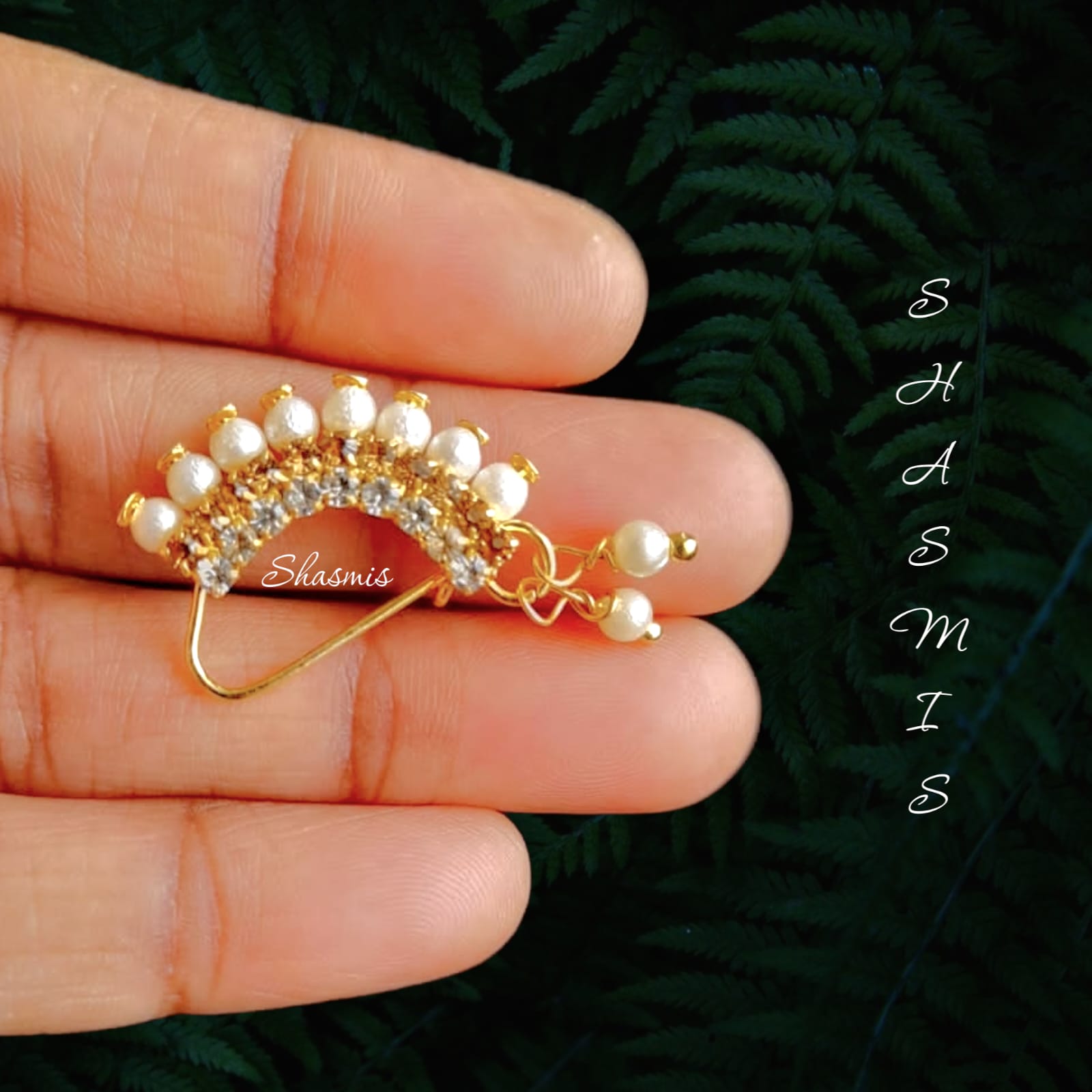 Brown And White Stones Nose Pin For Pierced Nose