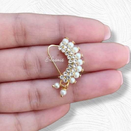 White Pearls Nose Pin For Pierced Nose