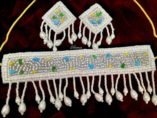 Beautiful Embriodery White Necklace 