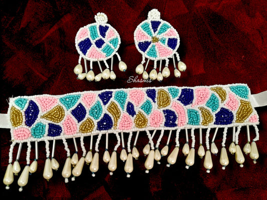 Multi Color Pearl Embroidery Necklace 