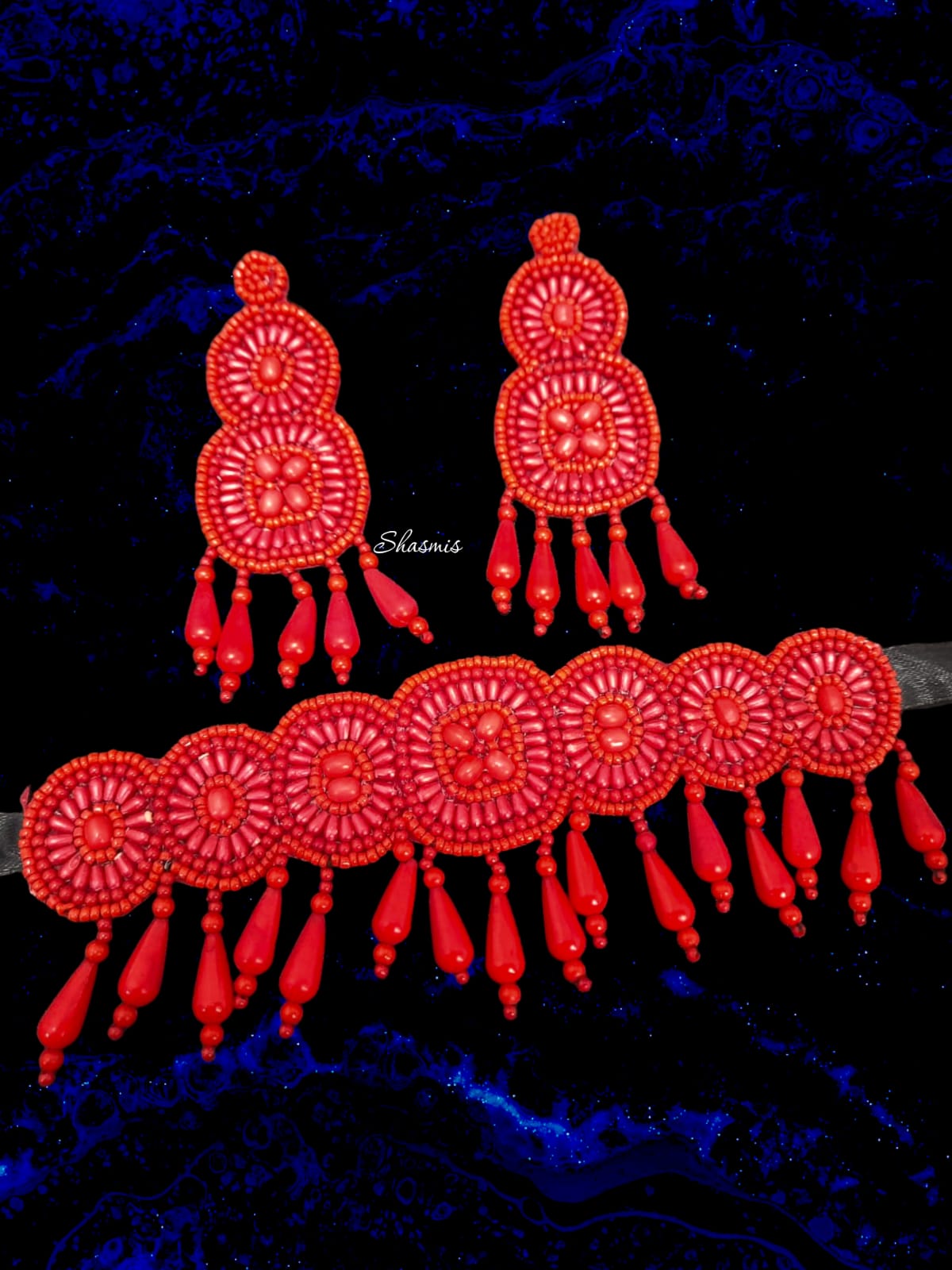 Red Color Embroidery Necklace